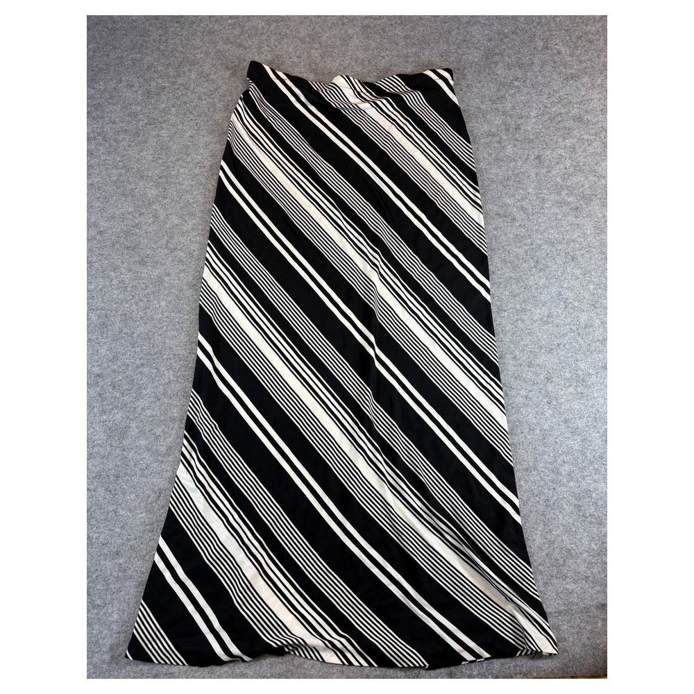 VTG 90s J. Crew Striped Maxi Skirt Medium Black USA Cute Oarsman Stretch Y2K